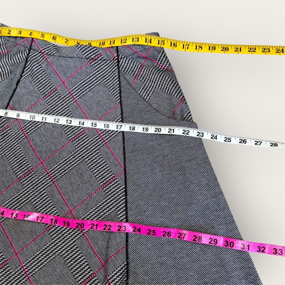 Cato Plaid Flare Midi Skirt Size M Gray Pink High Low Stretchy Ponte Knit Pullon - Picture 11 of 13